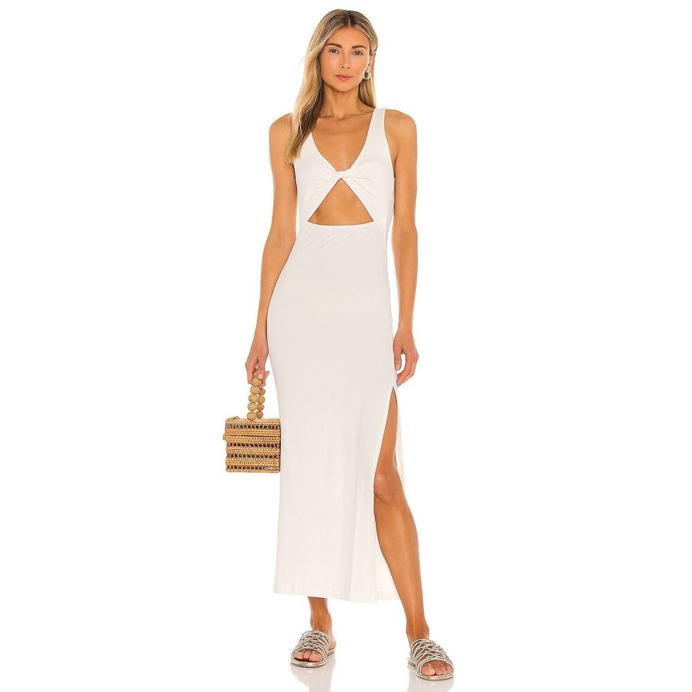 L SPACE Nico Ribbed Midi Dress With Twist Front And Slit Side Cream $132 Size M - Picture 3 of 9